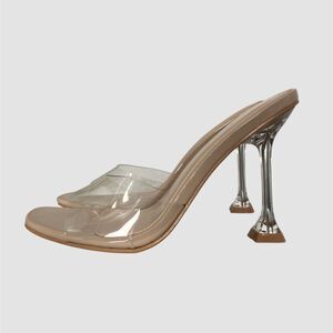 Prettylittlething PLT new Clear Heel Block Mules Stiletto Kitten Heel Sandals 9